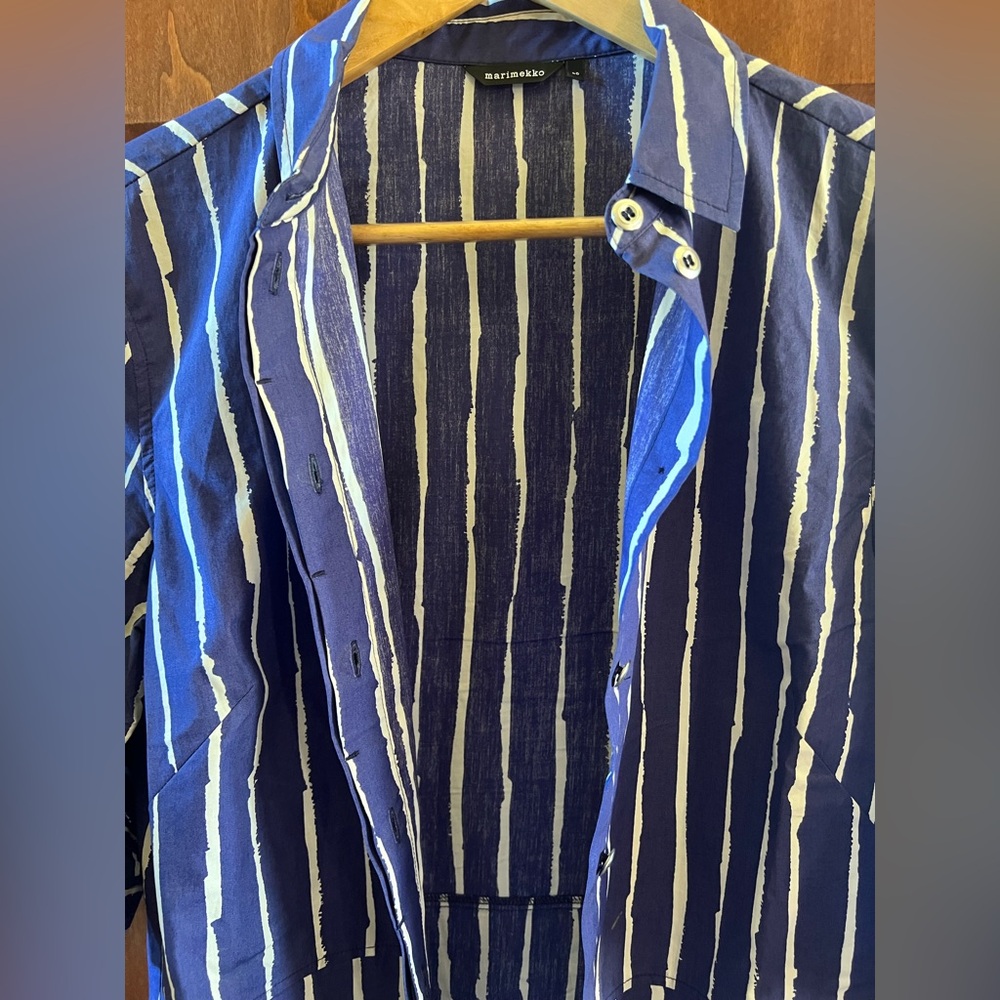 Marimekko Shirt Dress Piccolo Stripes Blue and White Size 40 (Medium) - Picture 11 of 15